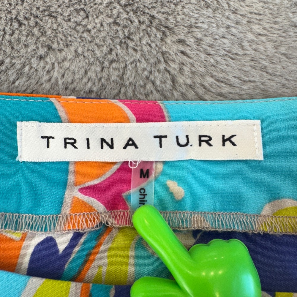 Trina Turk Silk Blouse Womens Medium Multicolored Floral Boat Neck Top - Picture 7 of 16